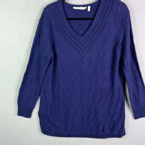 Soft Surroundings Sweater Womens Medium Pullover Purple  Wool Blend Cable Knit